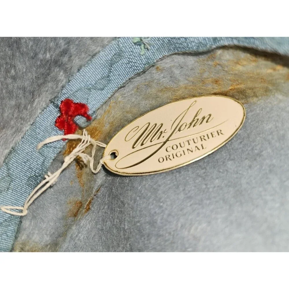 MR JOHN COUTURIER ORIGINAL Vintage Blue Wool Hat Handmade Couture Style Ribbon